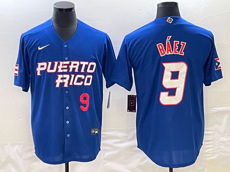 Men 2023 World Cub Puerto Rico #9 Baez Blue Nike MLB Jersey5